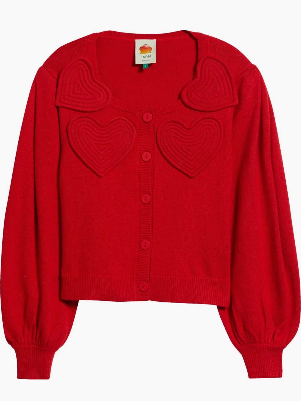 FARM Rio Red Heart-Appliqué Button-Front Cardigan - Picture 5 of 5